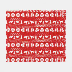 Cane Corso Dog Silhouetten Weihnachtsmuster Rot Fleecedecke