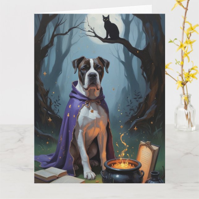 Cane Corso Dog Whimsical Halloween Malerei Karte (Gelbe Blume)