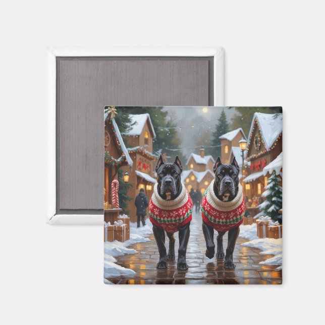 Cane Corso Dogs Christmas Snow Holiday Magnet (Vorderseite/Rückseite)