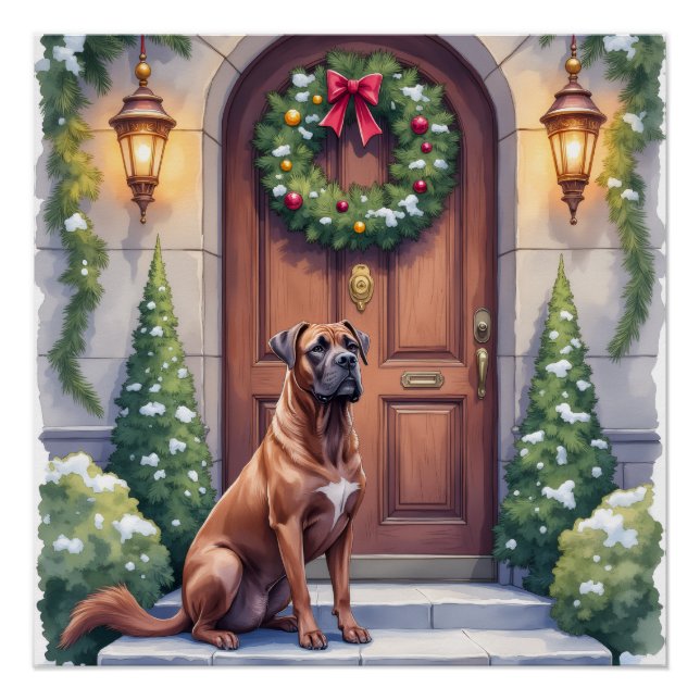 Cane Corso große Tür Immergrün Weihnachten Kunst Poster (Vorderseite)
