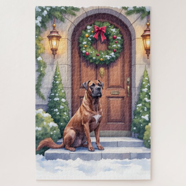 Cane Corso Große Tür Immergrüne Weihnachtskunst (Vertikal)