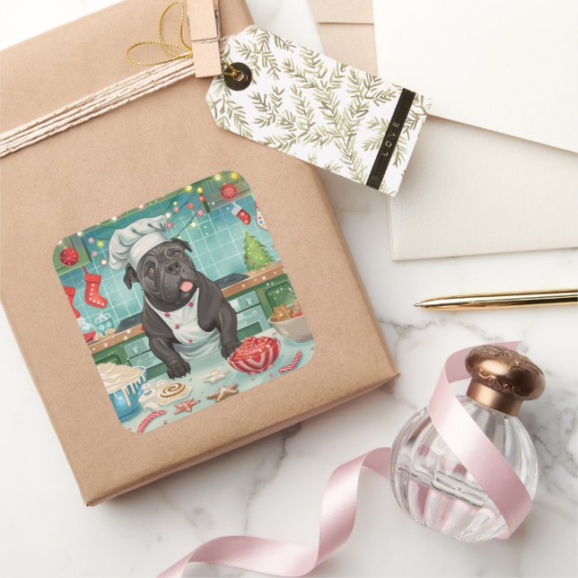 Cane Corso Holiday Baking: Feierliche Weihnachten Quadratischer Aufkleber (Schenken)