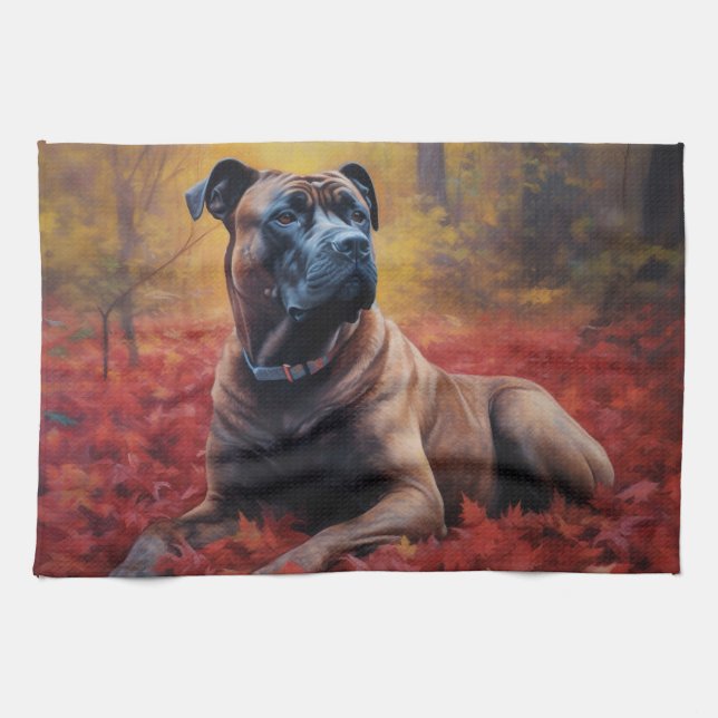 Cane Corso im Herbst Leaves Fall Inspiriert Geschirrtuch (Horizontal)