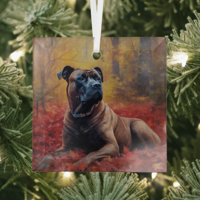 Cane Corso im Herbst Leaves Fall Inspiriert Ornament Aus Glas (Insitu)