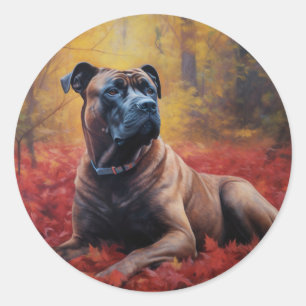 Cane Corso im Herbst Leaves Fall Inspiriert Runder Aufkleber