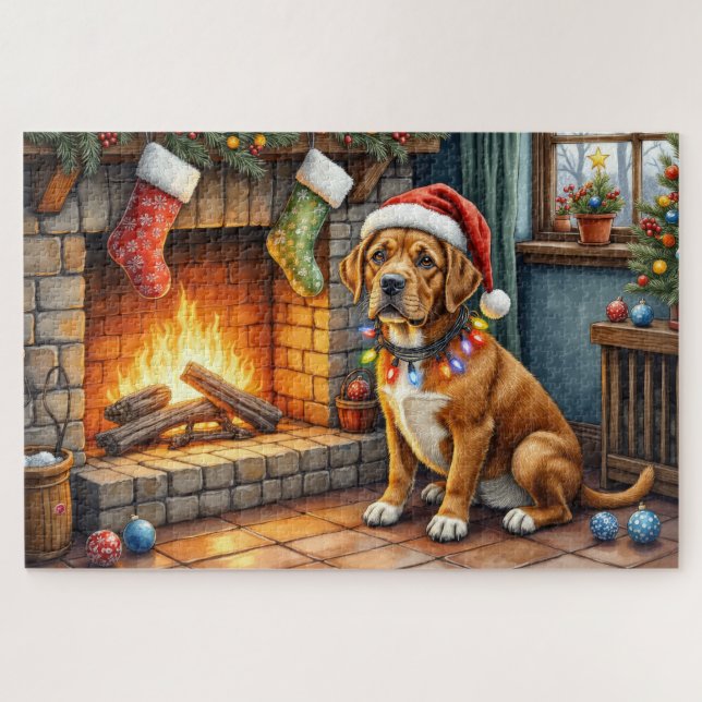 Cane Corso Kamin mit Weihnachtslichtern (Horizontal)