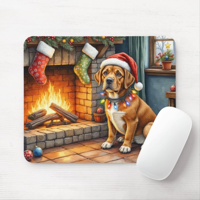 Cane Corso Kamin mit Weihnachtslichtern Mousepad (Mit Mouse)