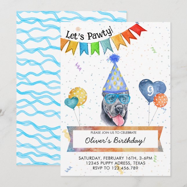 Cane Corso Lasse Pawty Dog Birthday Party Einladung (Vorne/Hinten)