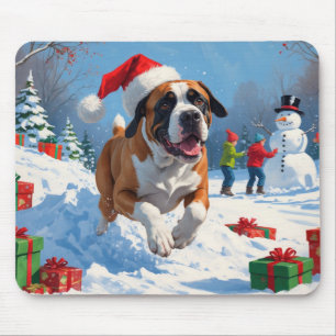Cane Corso läuft im Schnee mit Weihnachtshut Mousepad