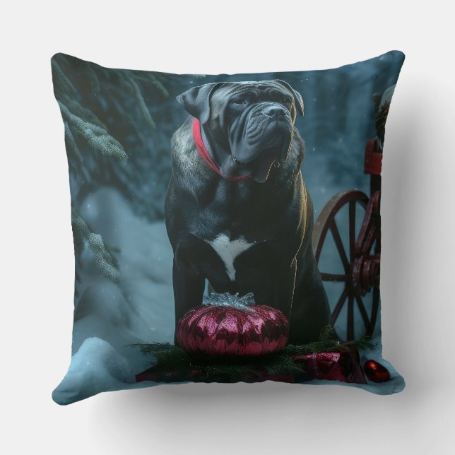 Cane Corso Snowy Sleigh Weihnachtsdekor Kissen (Rückseite)