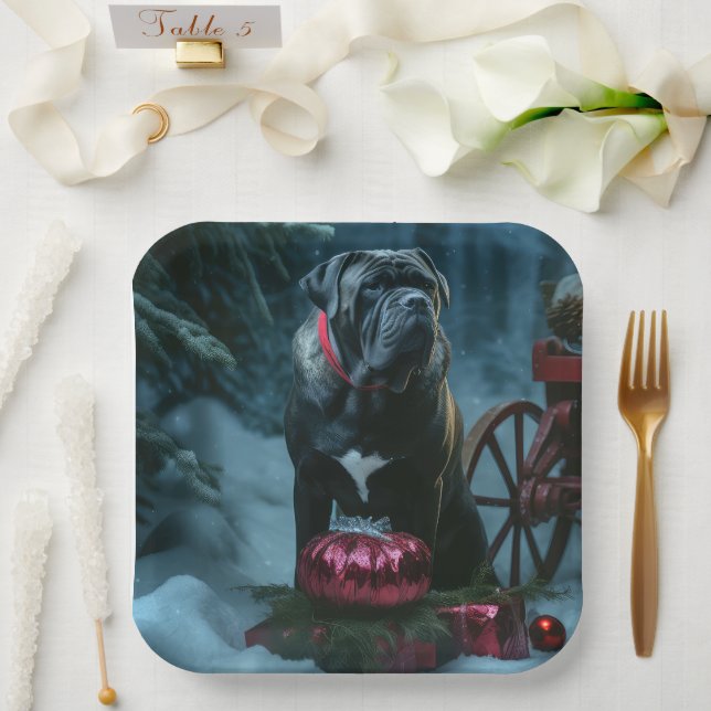 Cane Corso Snowy Sleigh Weihnachtsdekor Pappteller (Hochzeit)