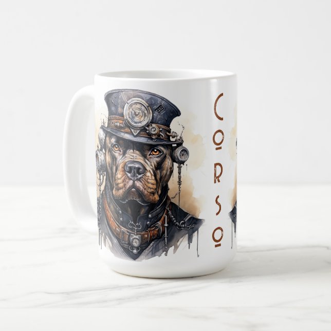 Cane Corso Steampunk-Hund Kaffeetasse (Vorderseite Links)