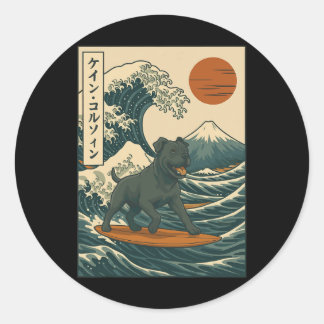 Cane Corso Surfing Japanese Wave Runder Aufkleber