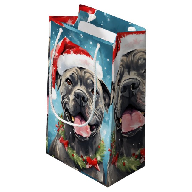 Cane Corso Weihnachtsmalerei Kleine Geschenktüte (Rückseite Schrägansicht)