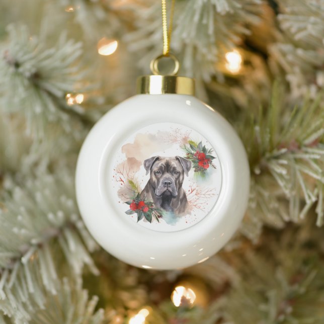 Cane Corso Weihnachtsmann Festliche Jungfrau Keramik Kugel-Ornament (Baum)