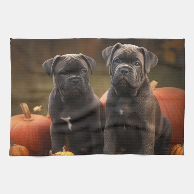 Cane Corso Welpe Autumn Delight Pumpkin Geschirrtuch (Horizontal)