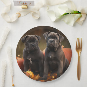 Cane Corso Welpe Herbstvergnügen Kürbis Pappteller