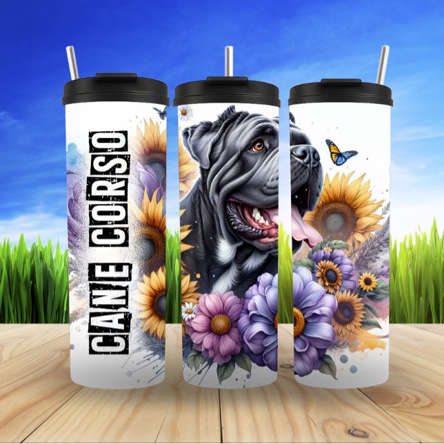 Cane Corso's Sunny Floral Majesty Thermosbecher (Von Creator hochgeladen)