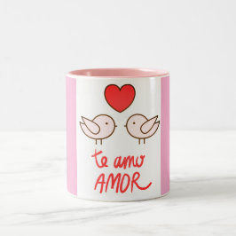 caneca estampada ´pássaros romântica com coração zweifarbige tasse