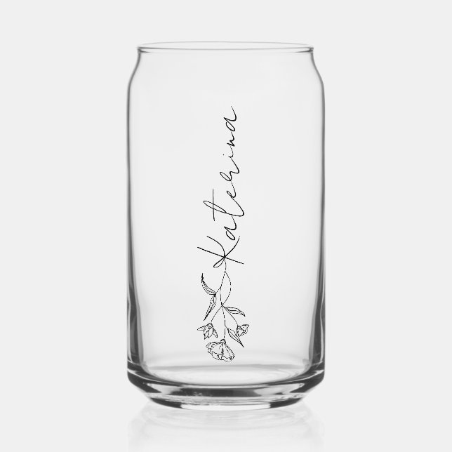 Canette en verre avec nom élégant design floral (Recto)