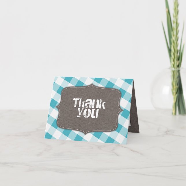 Canevas Turquoise & White En vichy Merci Cartes (Devant)