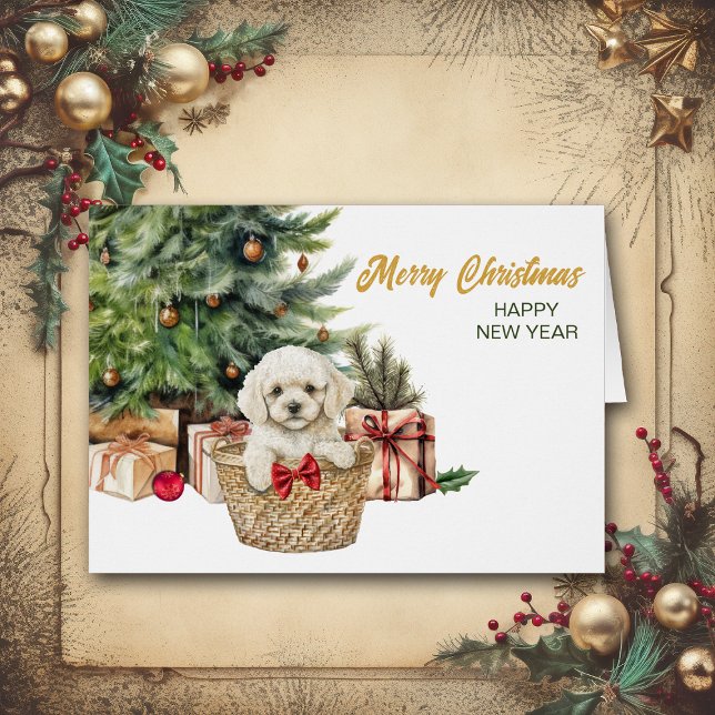 Caniche blanc Chien Chien Panier d'osier Noël (Créateur téléchargé)