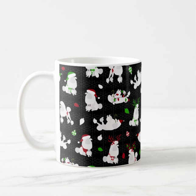 Caniche de Noël blanc Mug de café noir (Gauche)