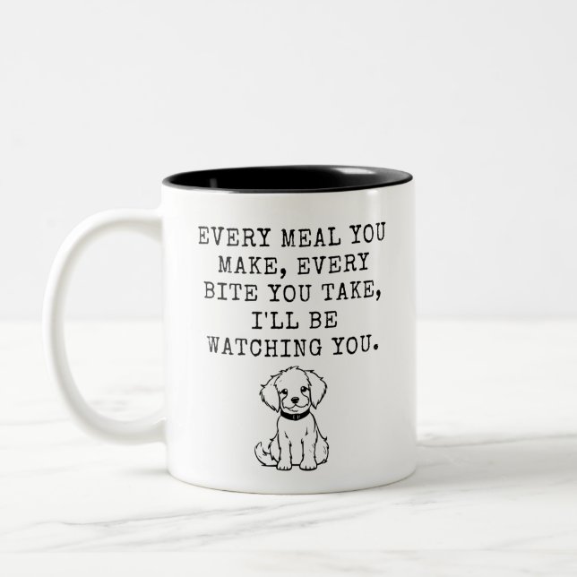 Caniche jede Mahlzeit, jeden Biss, den Sie nehmen Zweifarbige Tasse (Links)
