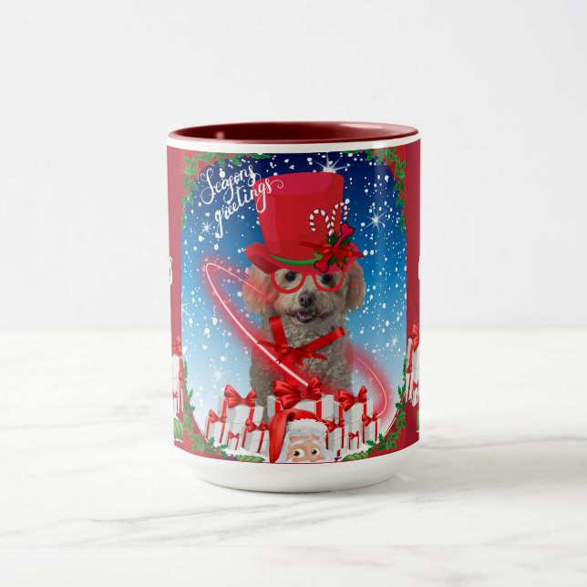Caniche Noël Saisons Salutation café Mug (Centre)