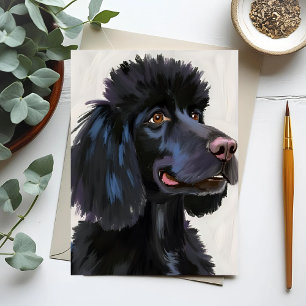 Caniche Noir   Carte de Compagnon à l'Aquarelle
