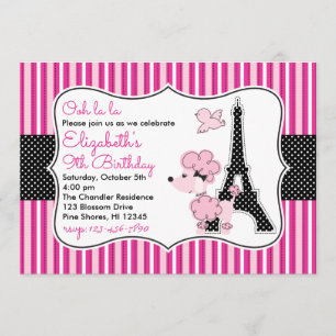 Caniche rose dans des invitations d'anniversaire