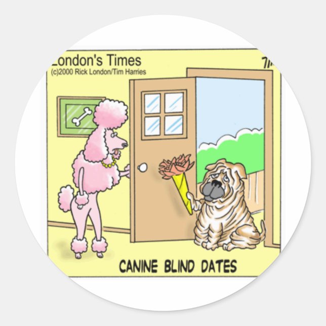 Canine Blind Dates Funny Dog Cartoon Geschenke & T Runder Aufkleber (Vorderseite)