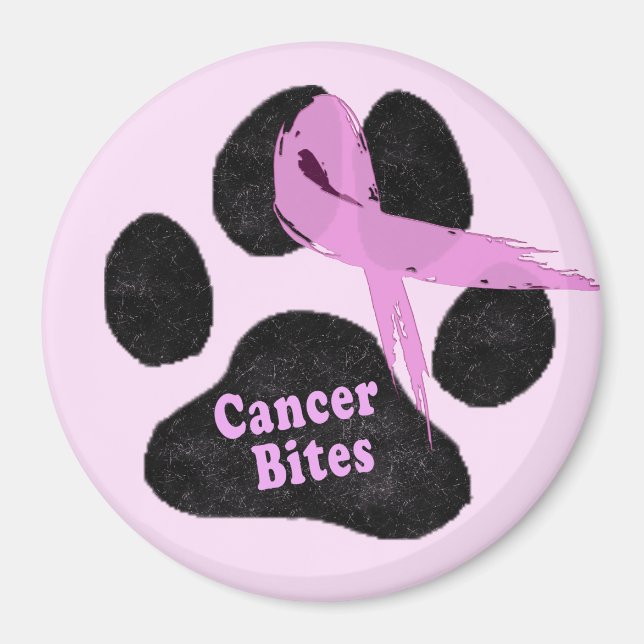 Canine Brustkrebs Bites Dog Paw und Rosa Ribbon Magnet (Vorne)