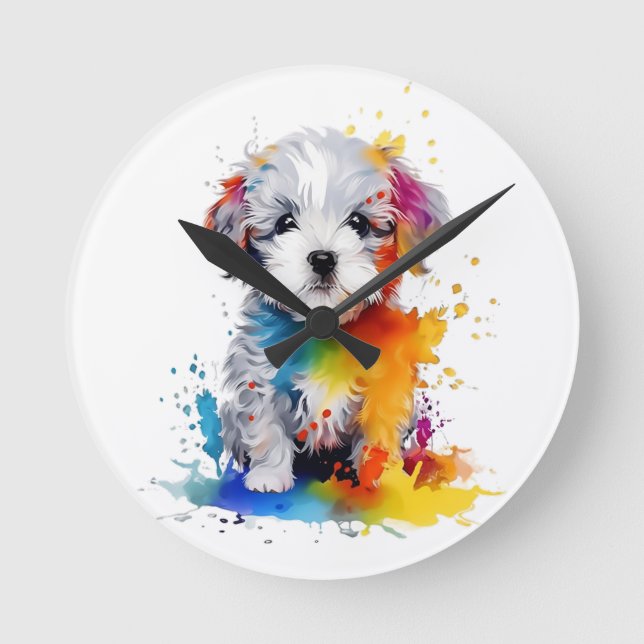  Canine Splash, dulce perrito Runde Wanduhr (Vorderseite)