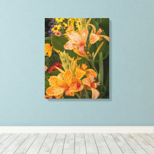 Canna-Lilien und Zinnien Blumenbild Leinwanddruck