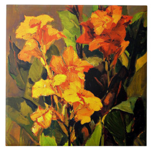 Canna Lilies, Blumengemälde von Franz Bischoff Fliese
