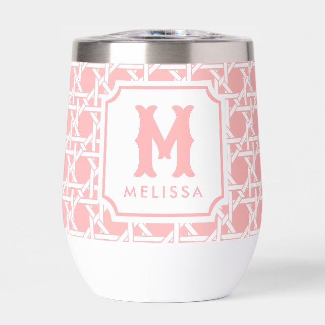 Canne rose et blanche | Rattan | Monogramme (Avant)