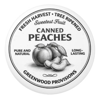 Canned Peaches Label Vintage Typography Ceramic Keramikknauf