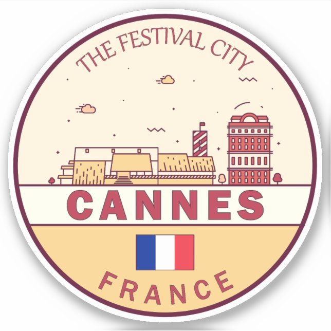 Cannes France Skyline Emblem Aufkleber (Vorderseite)