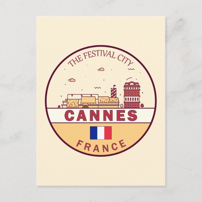 Cannes France Skyline Emblem Postkarte (Vorderseite)