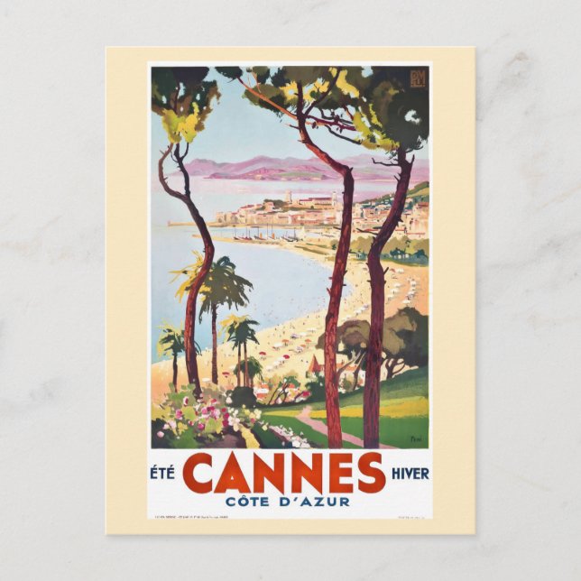 Cannes France Vintag Côte d'Azur Postkarte (Vorderseite)