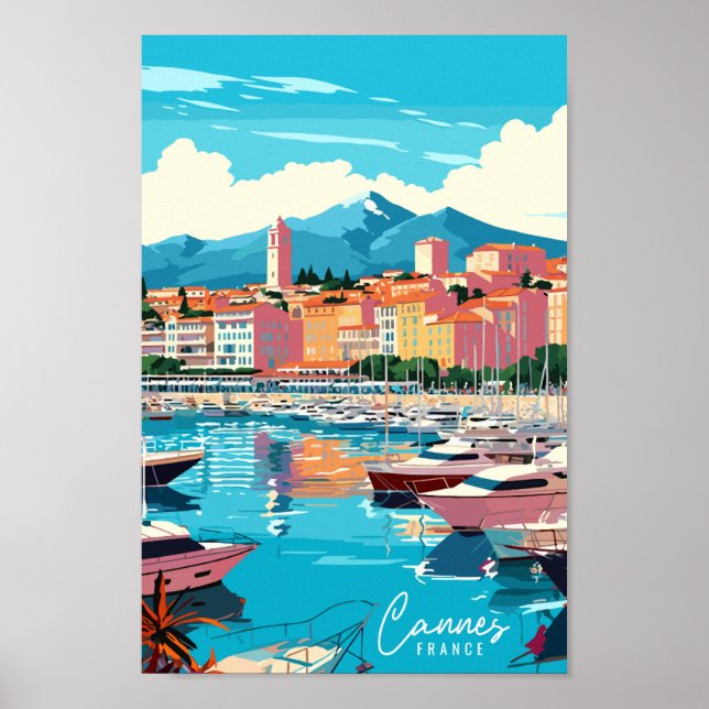 Cannes France Vintage Illustration Poster (Vorne)