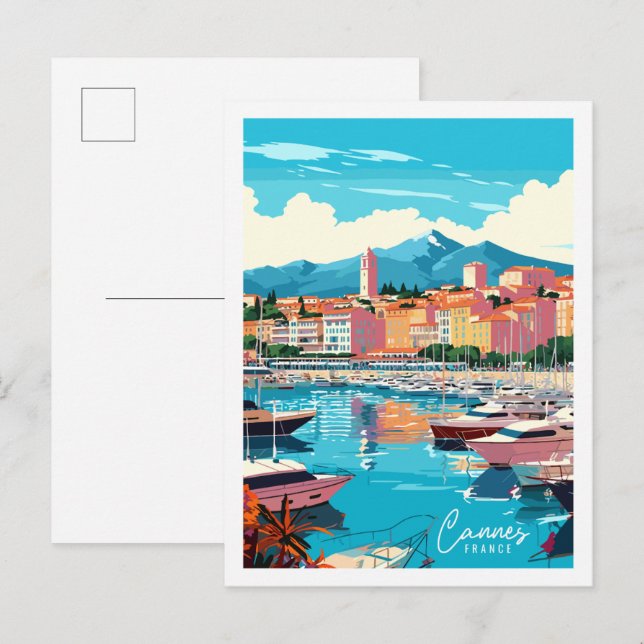 Cannes France Vintage Illustration Postkarte (Vorne/Hinten)