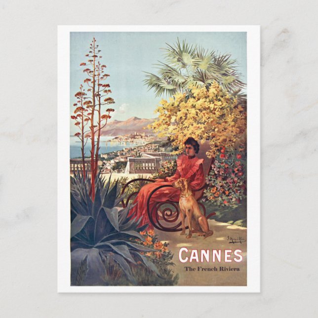 Cannes, Lady mit ihrem Hund im Garten Postkarte (Vorderseite)