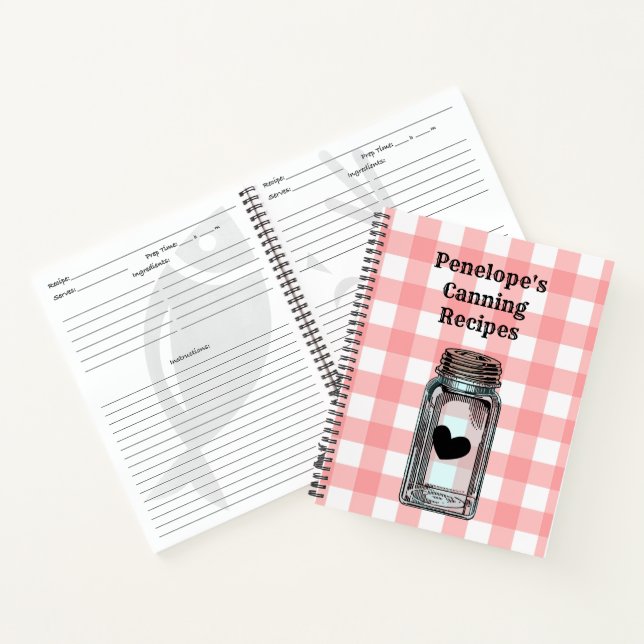 Canning Rezept Buch Pink Gingham und Ihr Name (Innenseite)