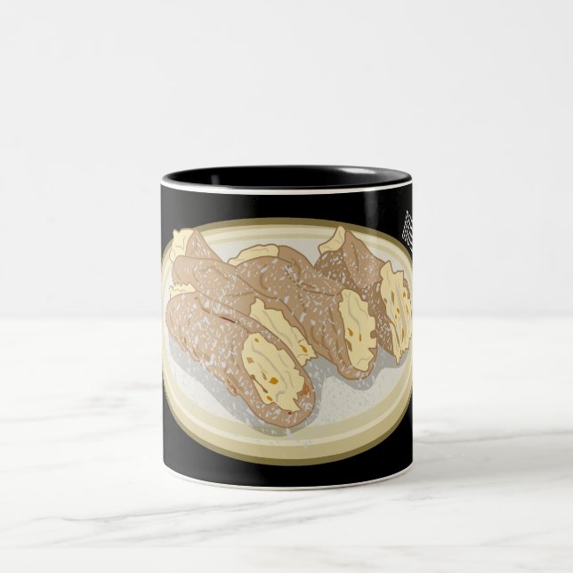 Cannoli-Cartoon-Abbildung Zweifarbige Tasse (Mittel)