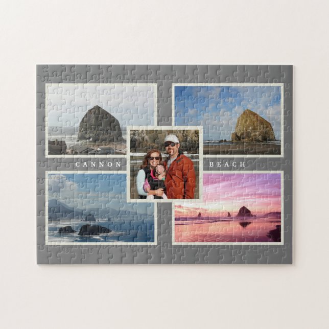 Cannon Beach Custom Family Foto Oregon Jigsaw Puz (Horizontal)