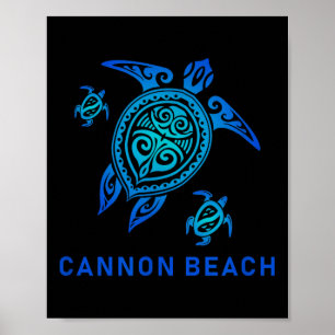Cannon Beach Oregon Sea Blue Tribal Turtle Poster