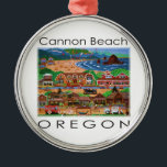 Cannon Beach ~ Oregon Silbernes Ornament<br><div class="desc">Es wäre kein Sommer, ohne die reizvolle Stadt Cannon Beach, Oregon, zu besuchen. Cannon Beach ist voll von den Geräuschen des Pazifischen Ozeans, der gegen den Haystack Rock abstürzt. Die Stadt verfügt über exzellente Restaurants, eine lebendige Kunstgemeinde und malerische und ungewöhnliche Boutiquen. Ein Muss für jeden, der den Nordwestpazifik besucht....</div>