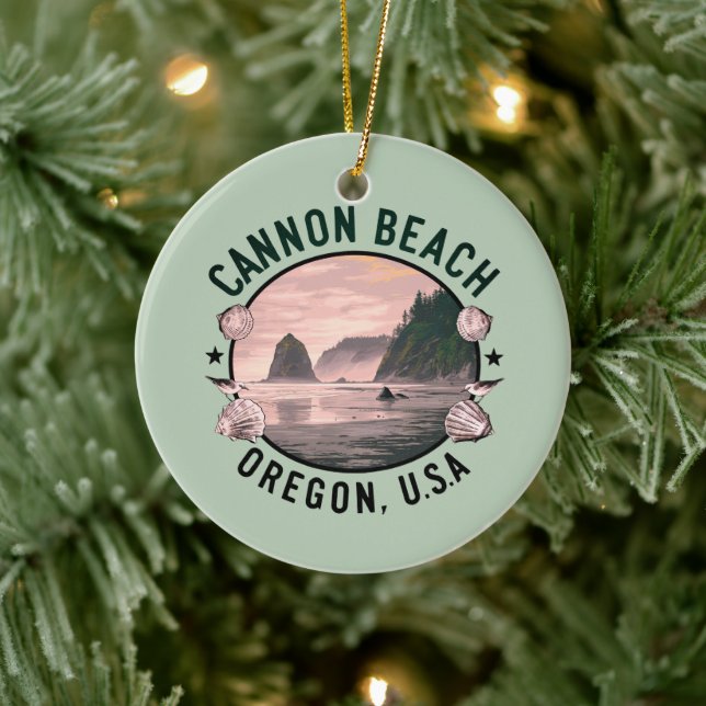Cannon Beach Retro Vignette Keramik Ornament (Baum)